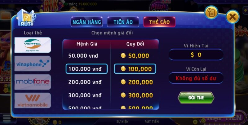 Rút tiền Rikvip